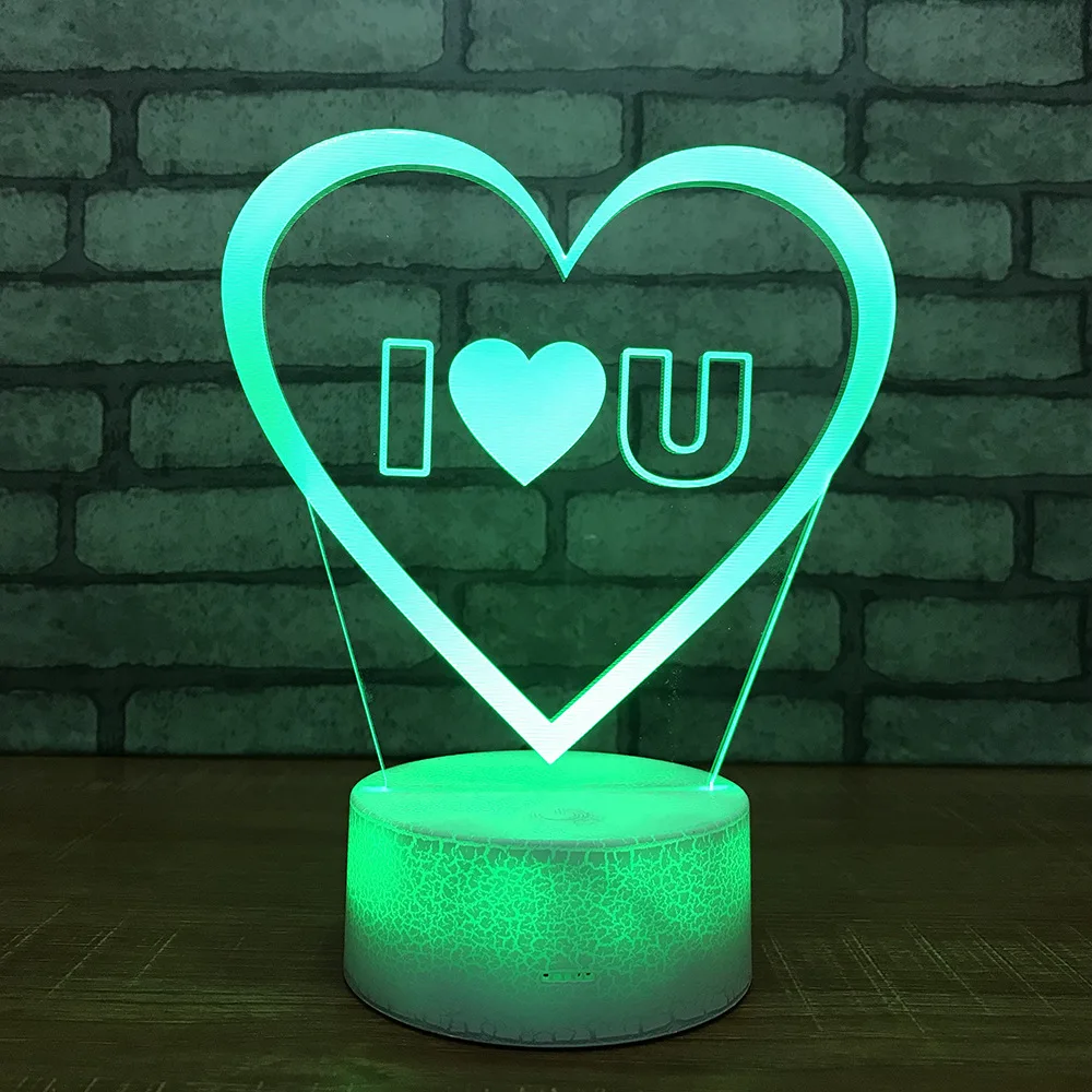 

Valentine's Day Love Lamp Colorful Led Visual 3d Bedside Creative Gift Night Light White base Lovely 7 color change 3D Lamp