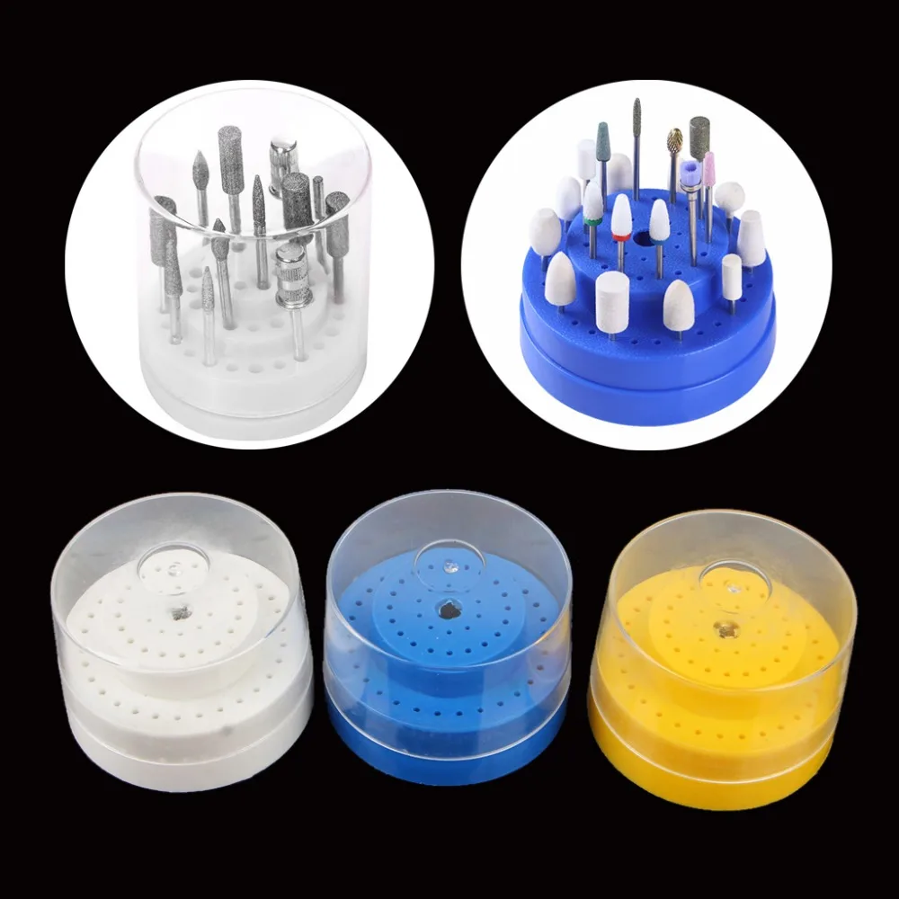 60 Holes Nail Art Drill Bit Holder Stand Display Box Storage Container