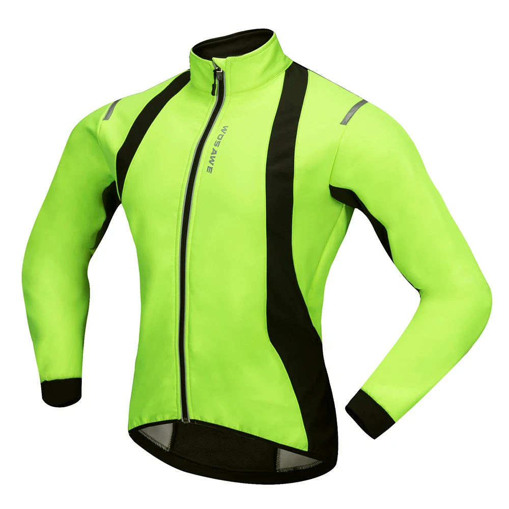 WOSAWE MensWinter MTB Bicycle Jersey Green Windproof Waterproof Cycling Jacket Reflective Warm 