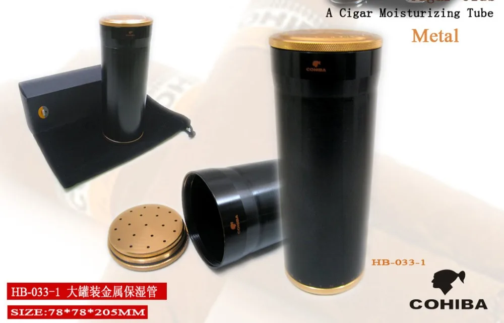 

COHIBA Cigar Humidor metal with humidifier portable Cigar Case tube Travel CigarAccessories HB033
