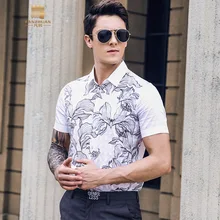 FANZHUAN/, новая мода, летняя белая рубашка с коротким рукавом, мужская рубашка с цветочным принтом, тонкая жаккардовая рубашка 922001