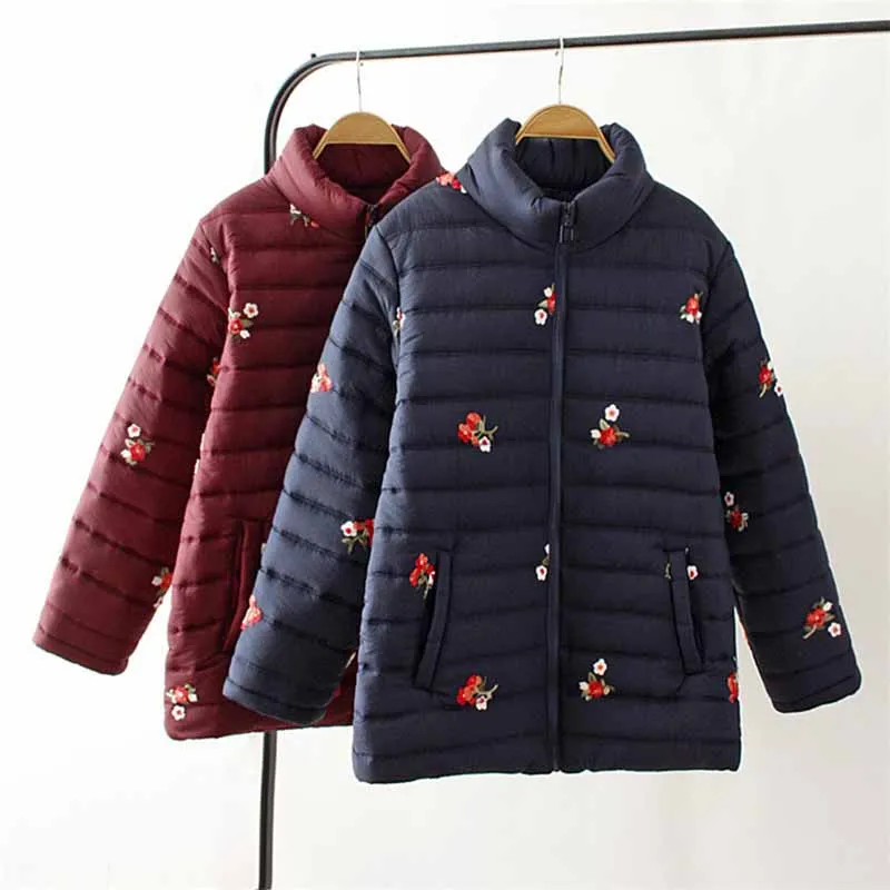 

2022 Cotton Padded Jacket Winter Parkas Down Cotton Jacket Women's Floral Embroidery Thick Stand Collar Cotton Coat Female G482
