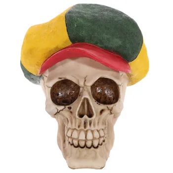 

1Piece Skull Ornament Rasta Hat Human Skeleton Head Figurine Horror Skulls Statue Rastafarian Table Decoration