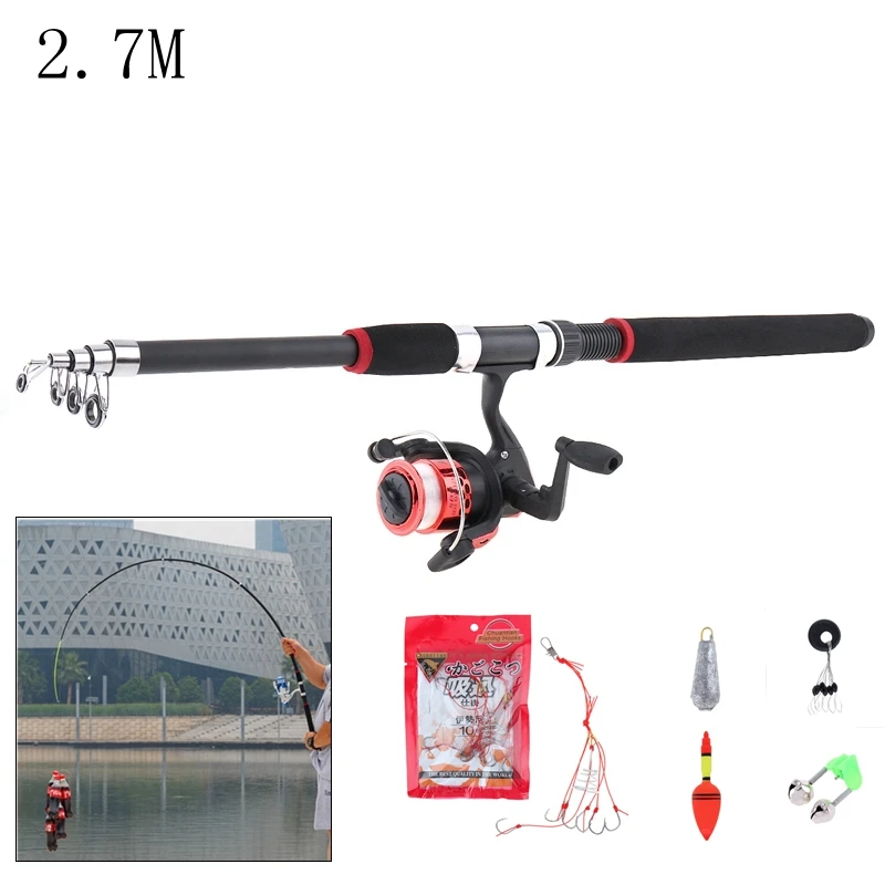 Completo com Bóia de Pesca Peso de Chumbo Durable 2.7 m Pesca Rod Linha Reel Combo Kits Spinning Reel Pólo Conjunto Ganchos Contas Sino