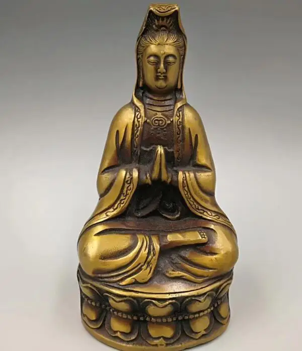 

Collect archaize brass handicraft lotus Guanyin bodhisattva statue