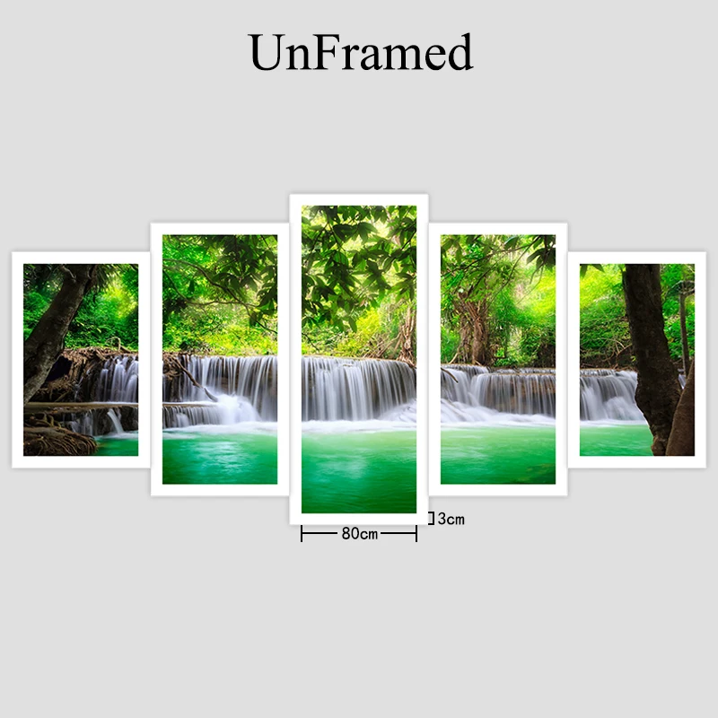 YPHYHD печать HD Домашний Декор Плакат рамка 5 шт. природа лес зеленое озеро рисунок водопада на холсте картины гостиной стены искусства