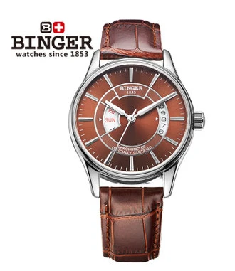 Professional exquisite hollow design watches automatic mechanical men formal watch brown leather business Binger wristwatch