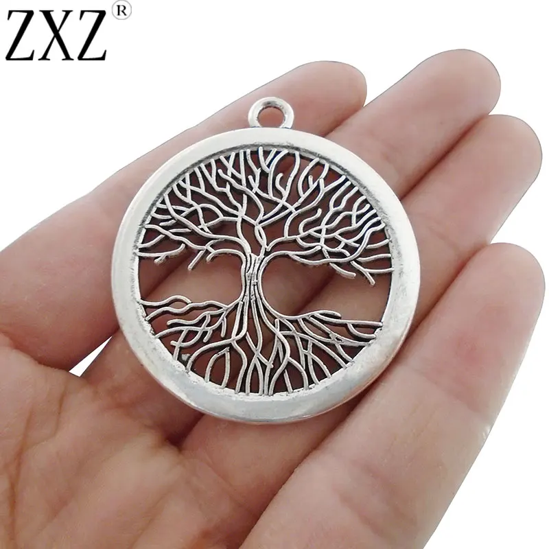 

ZXZ 5pcs Antique Silver Tone Large Tree Charms Pendants for Necklace Jewelry Making Findings 47x42mm