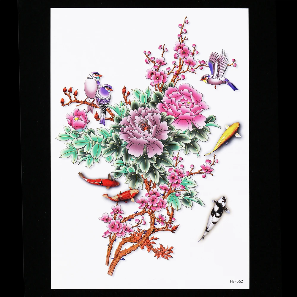 072 30 De Réductiondécalcomanie Oiseau Fleur 1 Pc Autocollant Tatouage Temporaire étanche Hb562 Simulation Rose Pivoine Poisson Carpe Femmes Corps