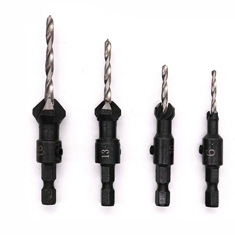 

4pcs HSS Screw Countersink Drill Bit Set Quick Change Hex Shank #6 #10 #13 #16 Countersink Drill Bits