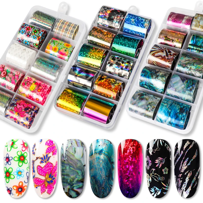 

DIY Nail Sticker Decoration Tips Holographic Nail Foil Set Nail Art Transfer Sticker Manicure Set for Gel Nail Varnish
