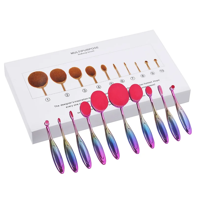 

10pcs Dazzle Toothbrush Makeup Brush Power Foundation Blusher Oval Makeup Brushes Set Kits Multipurpose Makeup Brush