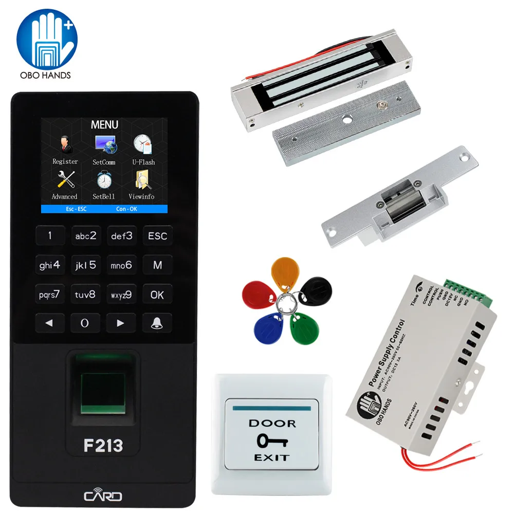

RFID Biometric Fingerprint Access Control System TCP/IP Finger Identification Time Attendance with Electric Door Lock USB Device