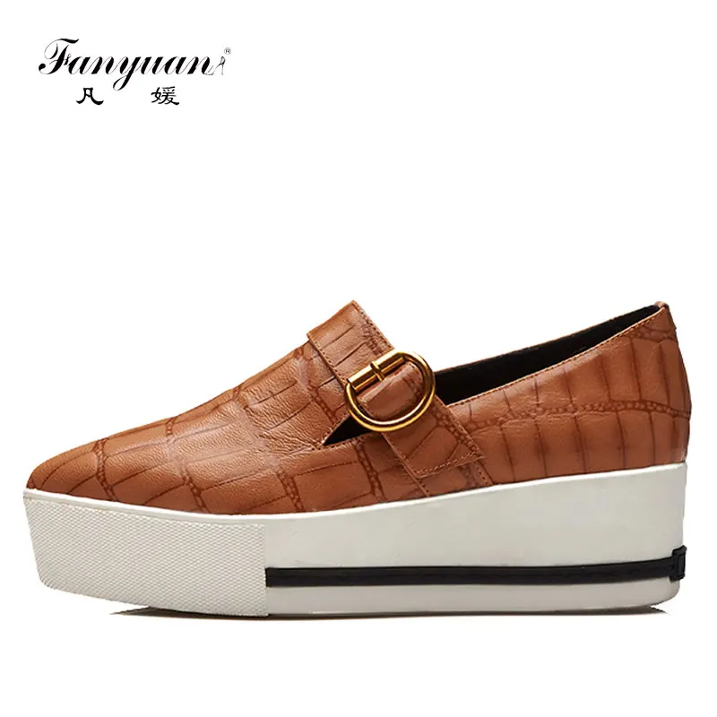 

Fanyuan Natural Sheep Leather Women Flat Platform 5.3 cm Shoes Height Increased Casual Style light Solo for Walking shoes