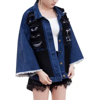 

2019 New Women Patchwork Denim Ripped Jacket 0611-016