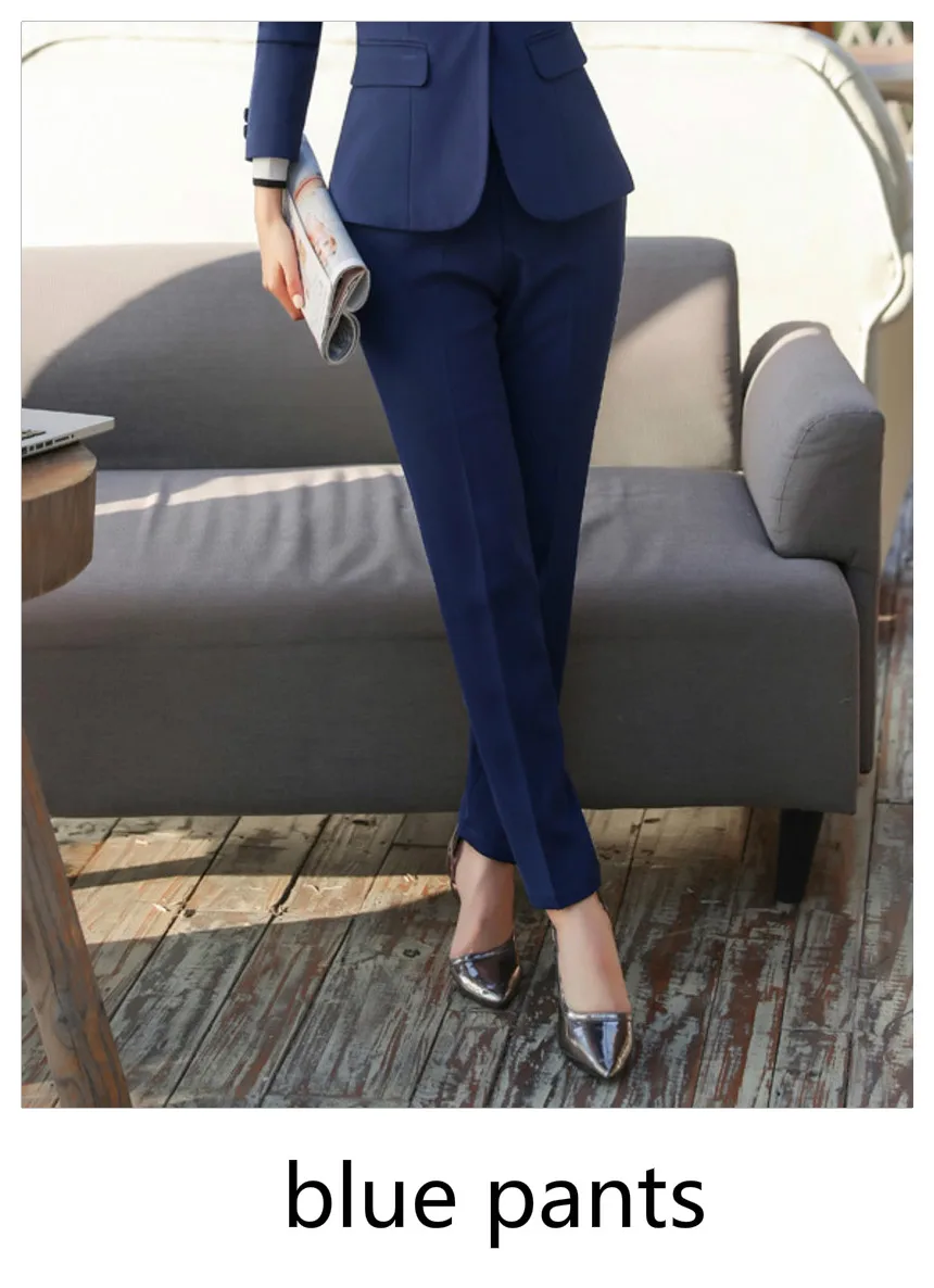 Модный костюм Женский блейзер рабочая одежда для офисных леди с длинным рукавом Blaser одежда осень кнопка весна зима Топ пальто куртка - Цвет: Blue Pants