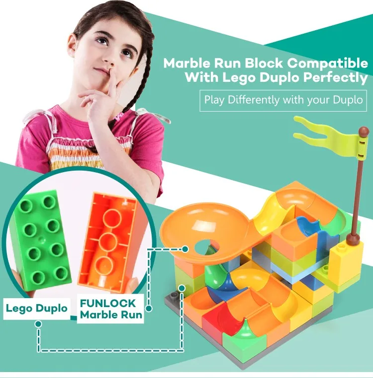 Funlock Duplo marble Run, пластиковые блоки для сборки, детали для детей, креативные развивающие строительные игрушки для детей