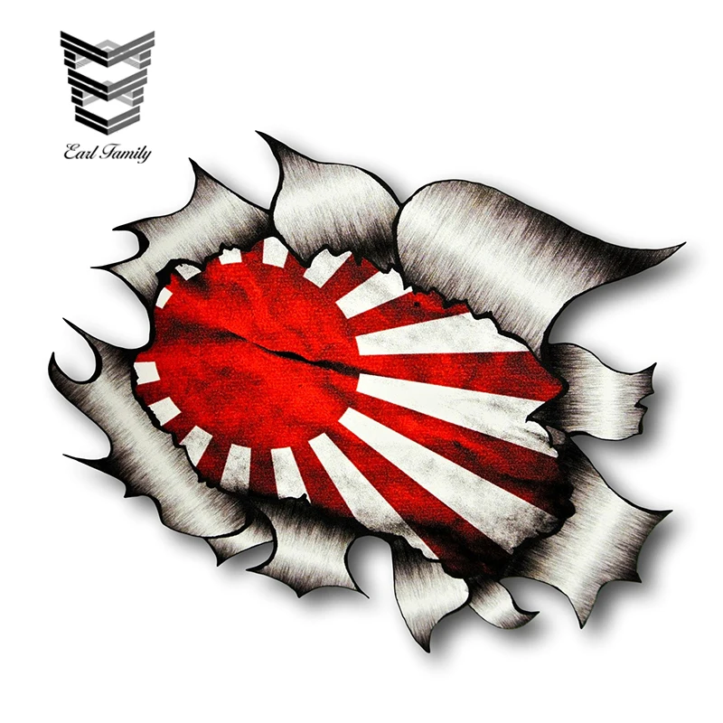 

EARLFAMILY 13cm X 10.6cm Ripped Torn Metal Design with JDM Drift Style Rising Sun Flag Motif External Vinyl Car Stickers