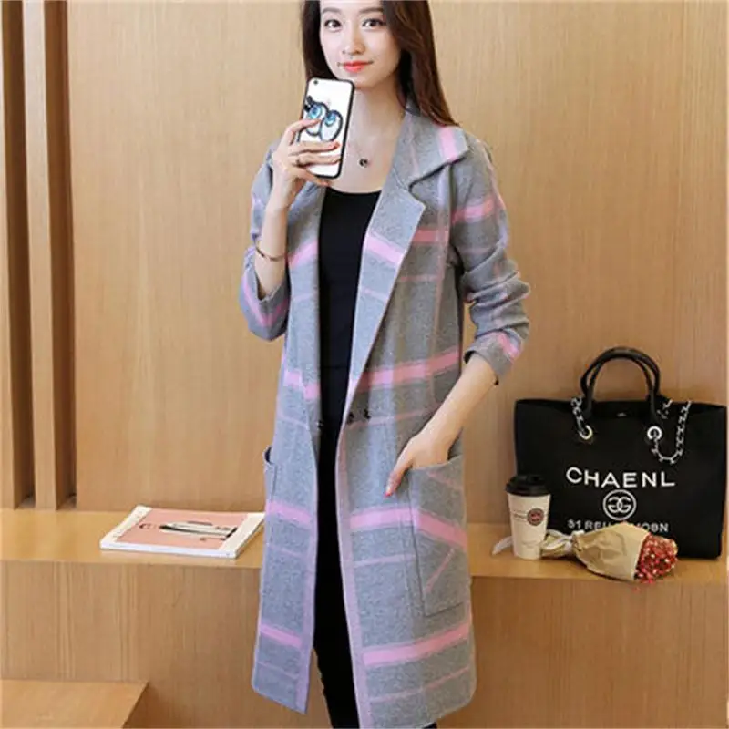 Sweater Female  Autumn New College wind long sweater coat sweater cardigan women loose striped color matching girls coat