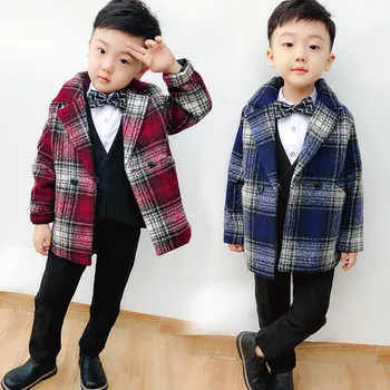 

2-8Y new 2018 winter boys plaid woolen coat 1pc girls warm thick winter coat kids fall winter coat