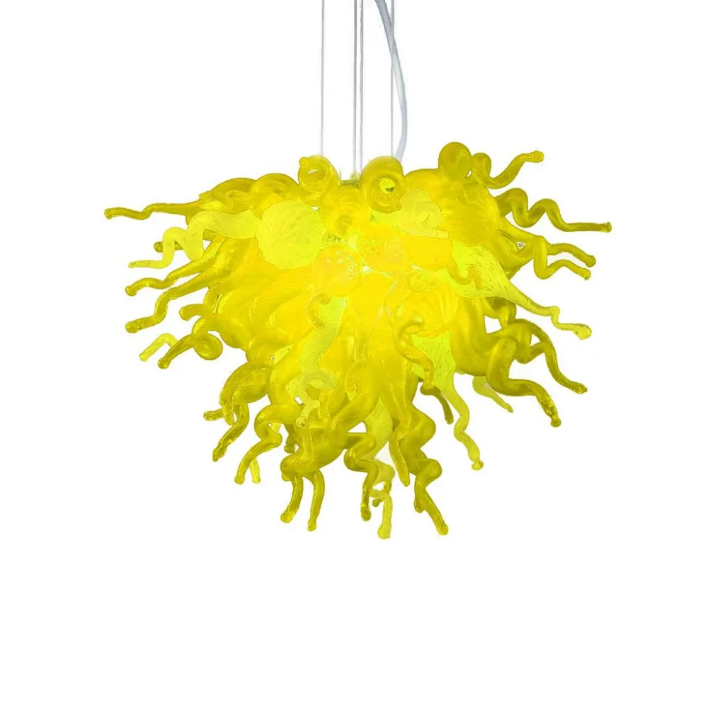

Hot Sale Pure Yellow Color Hand Blown Glass Chihuly Style Crystal Chandelier Lightings Living Room