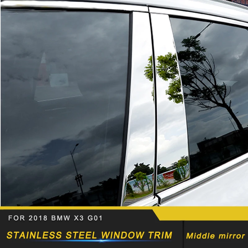 

Stainless Steel Car Garnish Pillar Window Middle Strip Trim Frame Lamp Hood for 2018 BMW X3 G01