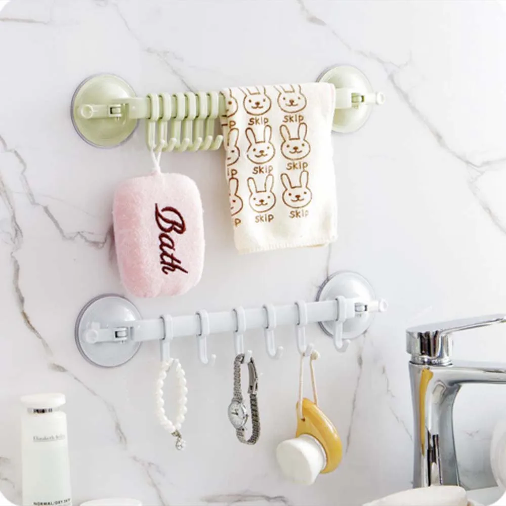 

Towel Rack Suction Cup 6 Hooks Bathroom Kitchen Wall Door Holder Sucker Hanger