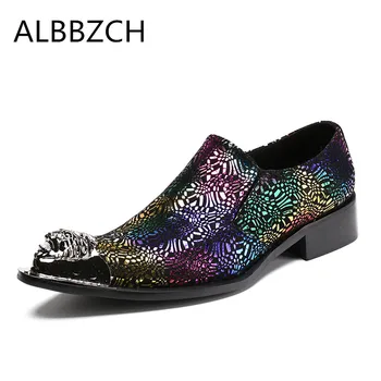 

Spring summer new mens fashion printing leather casual shoes men luxury metal design business dress shoes man leisure party shoe