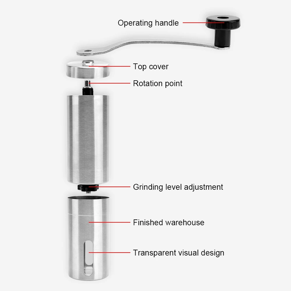 Ручная кофемолка из нержавеющей стали, керамическая сердцевина, ручная кофейная мельница, портативная кофемолка для кафе и офиса