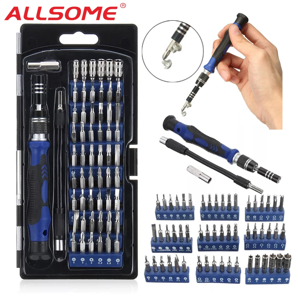 

ALLSOME 58 In 1 Multi-function Precision Screwdriver Bit Set with 54 Bits for Phones Watch Sun Glassess Repair Tool Hand Tools