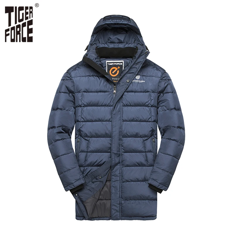 

TIGER FORCE 2018 New Men Winter Jacket Fashion Medium-Long Padded Warm Coat Casual Hooded Puffy Coat Men Overcoat Big Size