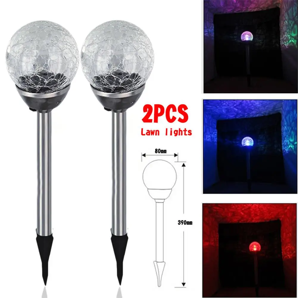 Padrão de Crack Lâmpadas do Gramado de Energia Inoxidável Luzes Bola Solar Jardim Luz Luz-operado Lâmpada Dropship 6.23 2 Pcs Aço