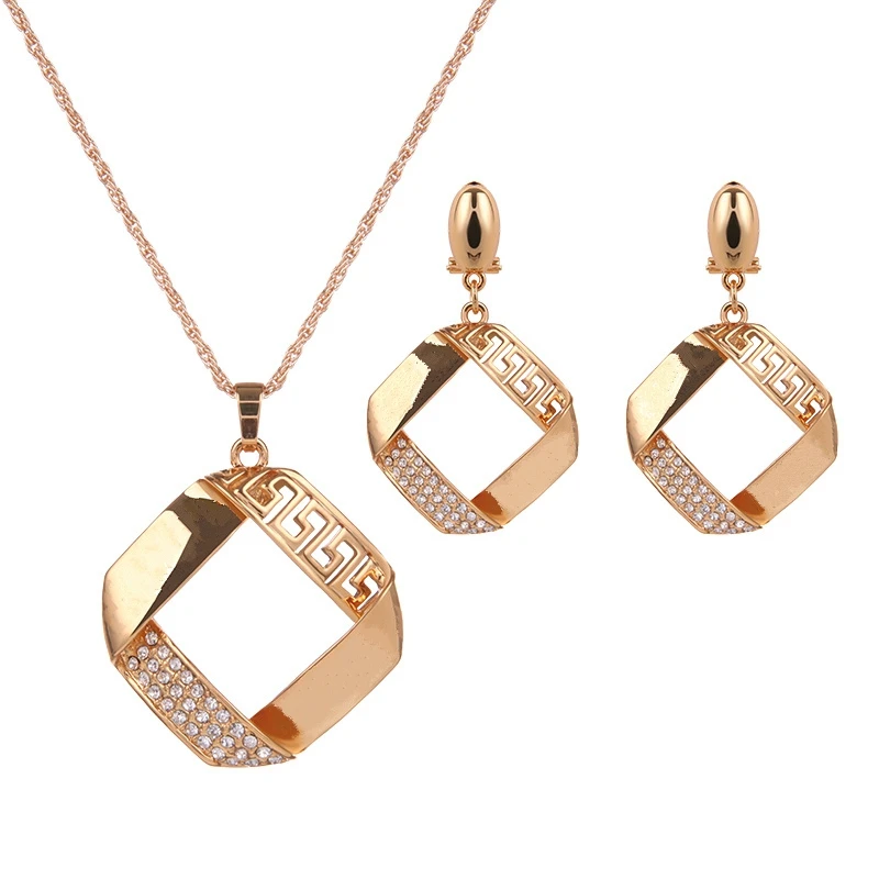 

Golden Cross New Fashion Jewelry Sets Rose Gold of Necklace & Earrings Color Wedding Jewelry Set For Women Gift Cubic Zircon