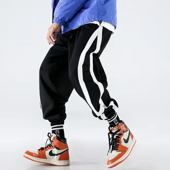 

Men Purple Black Fashion Side Stripe Casual Joggers Sweatpants Streetwear Hip Hop Harem Trousers Male Loose Track Pants