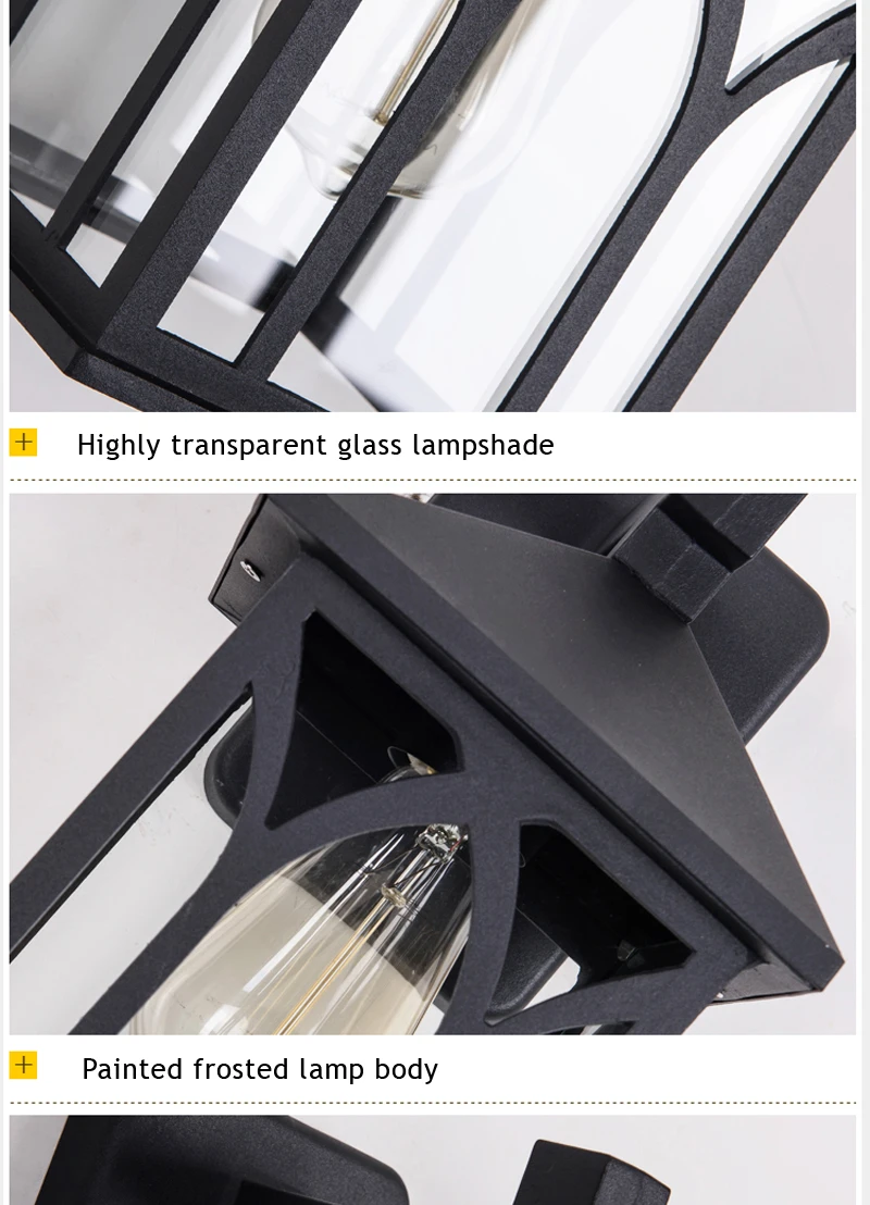 Lâmpada de Parede de Vidro Transparente à Prova de Água ao ar Liga de Alumínio Lâmpada de Iluminação Lâmpada Europeu Simples Livre Retro E27 15 Luminárias de parede externas