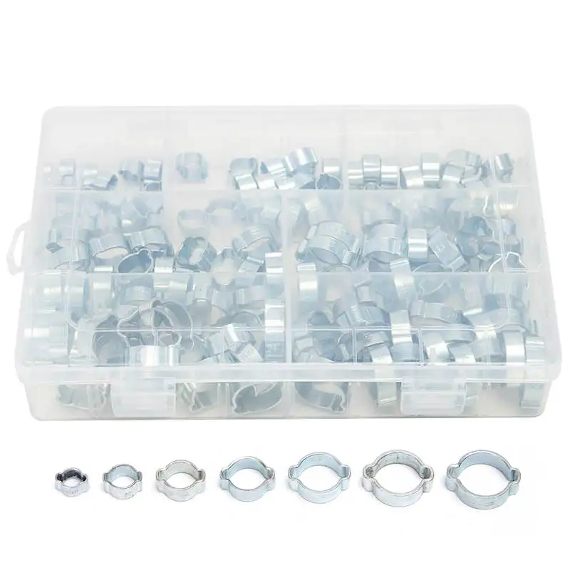 

140PCS Assorted Double Ear O Clips Steel Zinc Plated Hydraulic Hose Fuel Clamps