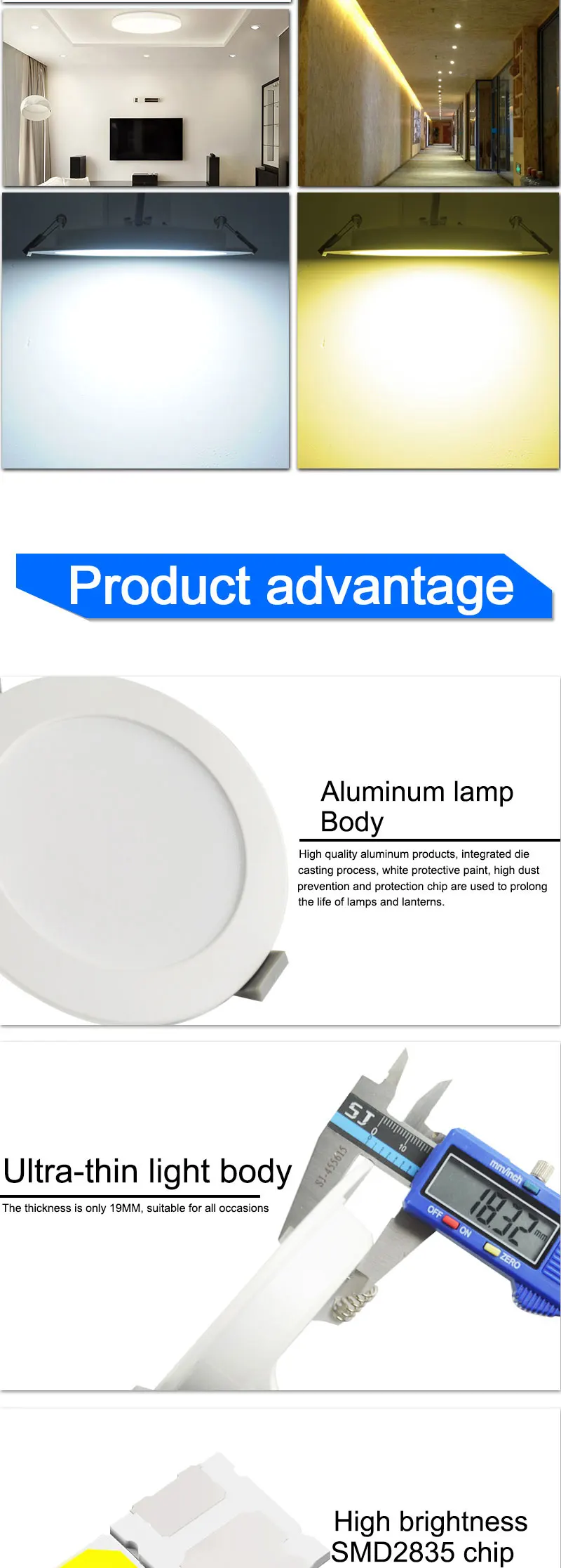 Ultra thin LED Downlight AC 220V 240V 3W 5W 7W 12W 18W 2835SMD Down Light LED round panel light for Living Room Foyer Ceiling