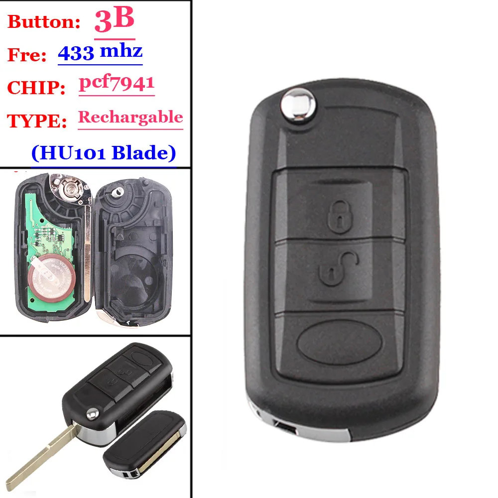 

(1pcs)Flip remote car key 434 mhz for Landrover LR3 Range Rover sport HU101 3 button ID46 chip on circuit board