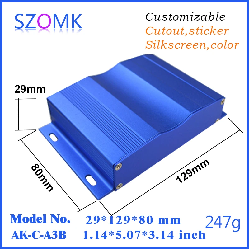 

szomk wall enclosure aluminum junction box (10 pcs) 29*129*80mm aluminum case for PCB electrical box blue anodising control box