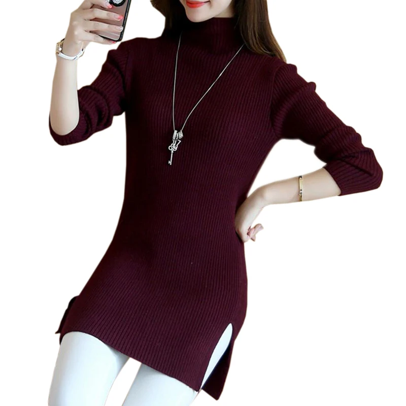 Women Sweater 2018 Women Wear Thick Sweater Autumn Winter Half High Neck Knit Sweater Retro Warm Sweater LJ0639