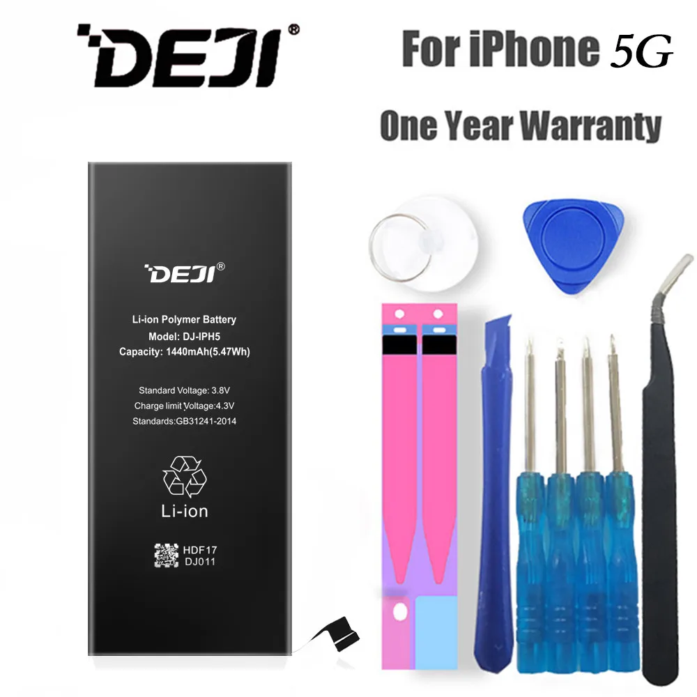 

DEJI Battery For iPhone 5/5G High Quality Real Capacity 1440mAh Internal Li-Polymer Phone Batteries Replacement Free Tool Kit