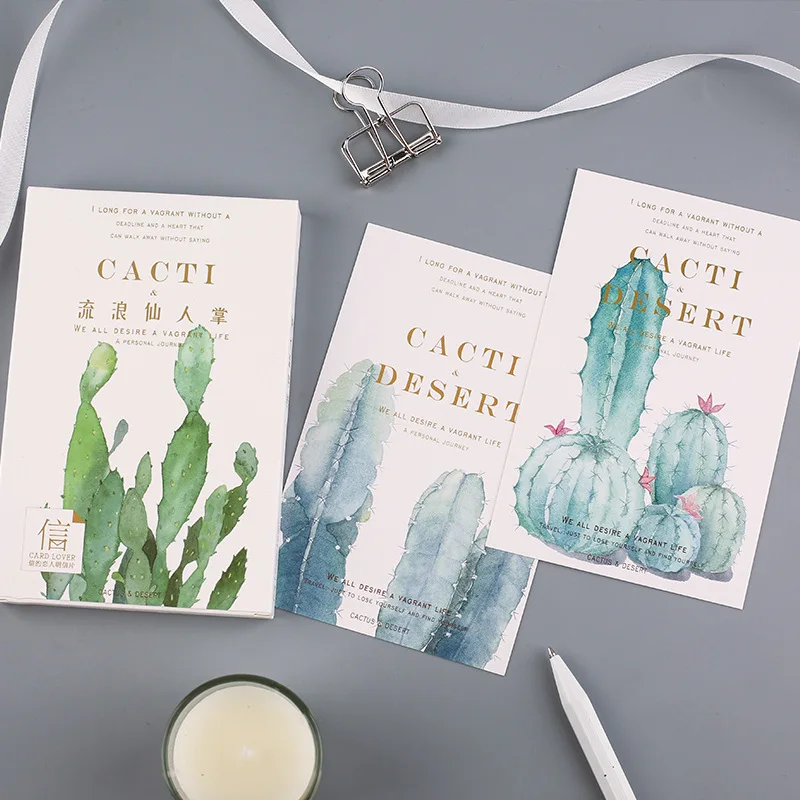 

3 set/1 lot Cartoon Cactus Greeting Card Postcards Birthday Bussiness Gift Card Set Message Card