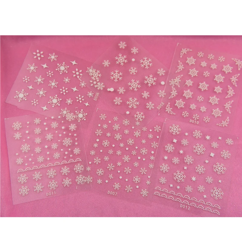 12 листов белый Sowflake наклейки для ногтей s рождественские наклейки для ногтей s Рождественские 3D наклейки