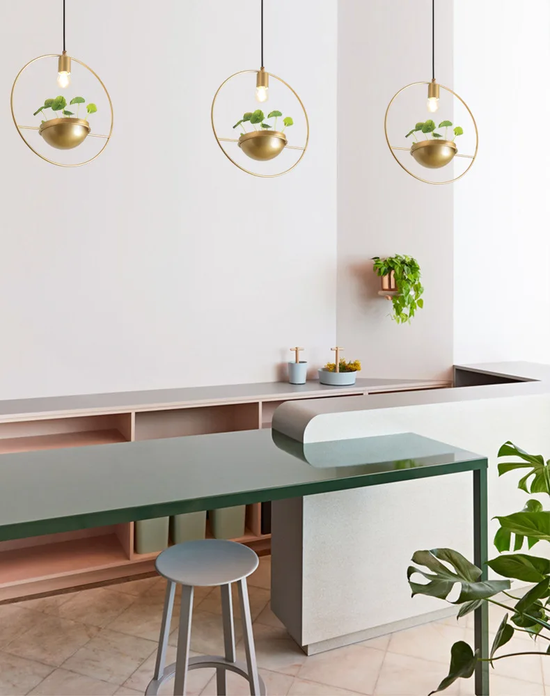 Plantas de Ouro Vitrine do Norte da Europa Mesa de Estudo Simples Modern Lustre Varanda Rodada Restaurante Bar Led 4 Da Europa Lustre Mesa de Estudo