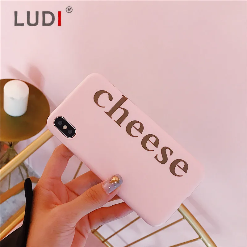 Simple Letters Cheese Pink Phone Case for iPhone XS MAX Case for iPhone X XR 6 6S 7 8 Plus Case Soft Silicon Matte Cover Capas01