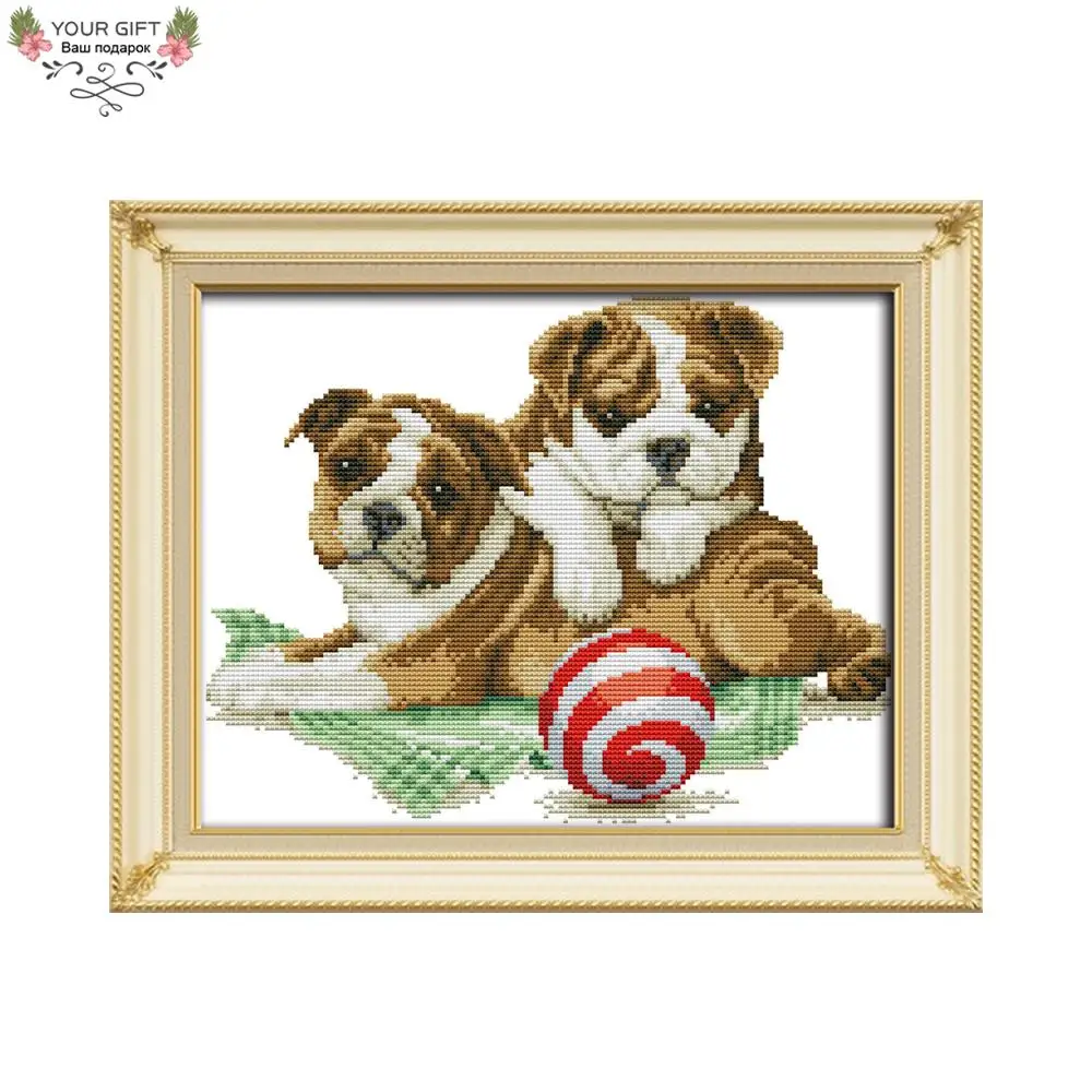 Joy Sunday D986 14CT 11CT Stamped and Counted Home Decoration Two Puppies Needlework Embroidery DIY Cross Stitch Kits | Дом и сад