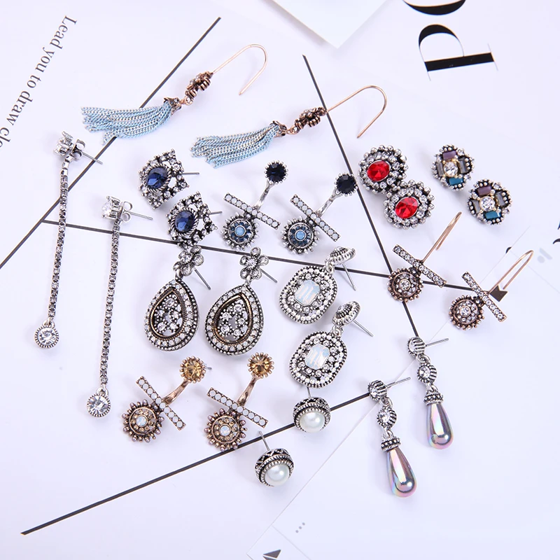 

Mixed Geometric Crystal Tassel Pending Water Drop Earrings Indian Women Fashion Vintage Jewelry Collections