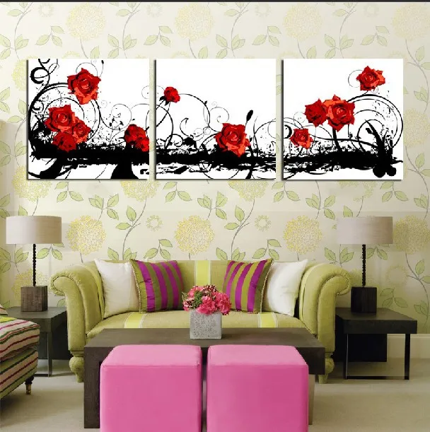 3 Panel Hot Modern Wall Painting Home Decorative Art Picture 3 Panel Hot Modern Wall Painting Home Decorative Art Picture Paint On Canvas Prints Blood Red Beautiful Roses