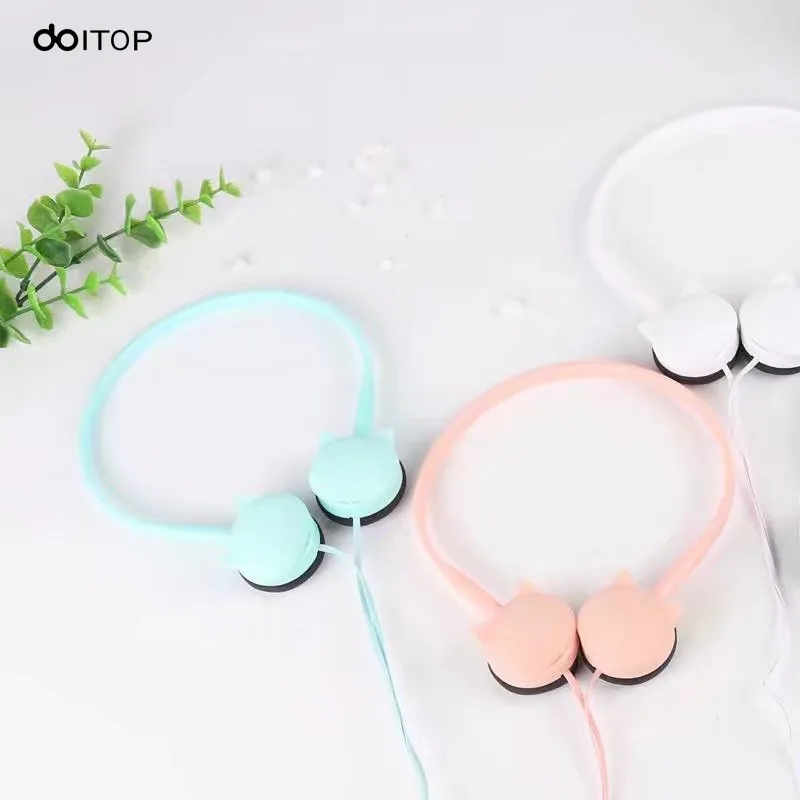 DOITOP Lovely Face Cat Earphone 3.5mm Jack Wire Headphone Stereo Music