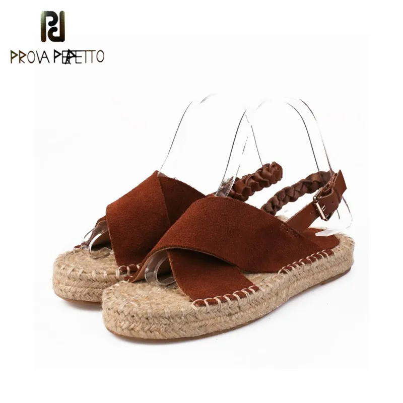 

Prova Perfetto Top Design Low Heels Flat Woman Sandals Novelty Solid Color Retro with Buckle Strap Fashion Sandals Popular Shoes